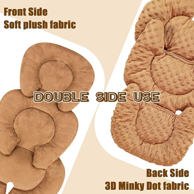 GFU Infant Car Seat Insert Head and Body Support, Reversible Newborn Insert for Carseat with Strap Pads, Soft Stroller Cushion Pillow Insert for Boys and Girls, Fits for Stroller, Swing, Brown