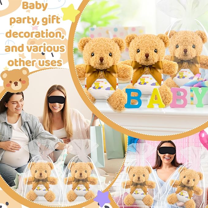16 Pcs Baby Shower Games Bear Blindfolded Diaper Changing Games Kits with Bear Eye Mask Diapers for Baby Shower Winner Prizes Gifts Bear Party Decoration