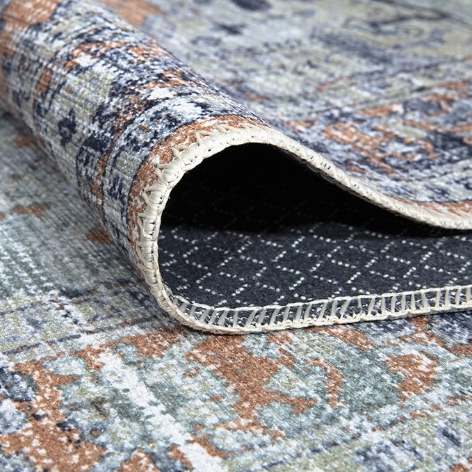 Bloom Rugs Washable Non-Slip 12 ft Runner - Peach/Blue Traditional Runner for Entryway, Hallway, Bathroom, and Kitchen - Exact Size: 2.5' x 12'