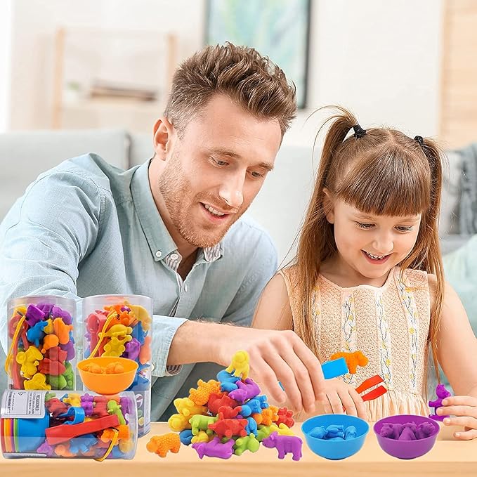 UNIQUE KIDS Counting Educational Learning Toy Set with Sorting Cups – Engaging Sensory Color Classification Training Game for Toddlers and Preschoolers Ages 3 and Up (Animals)