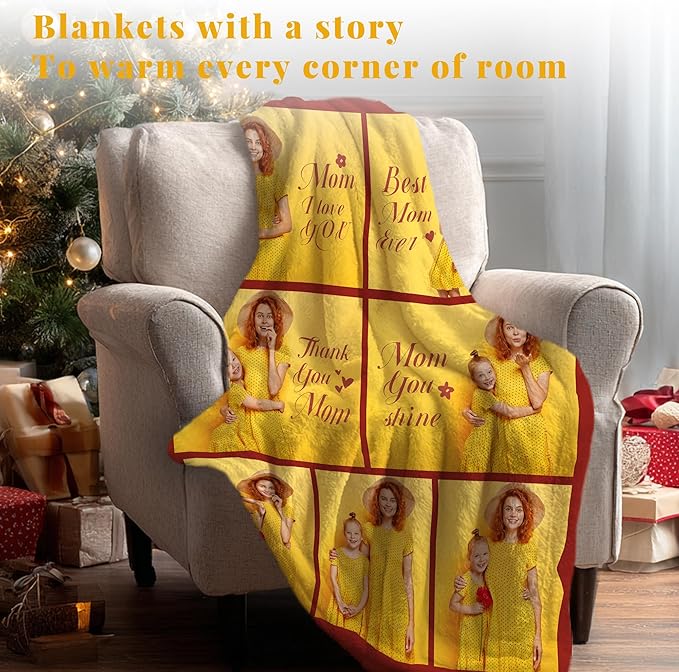 Custom Personalized 9 Photo Collage Blanket Thow Gifts with Text, Customized Pictures Blankets Gift for Christmas Birthday Thanksgiving Adults Kids Dad Mom Girlfriend Boyfriend (7 mom Daughter)