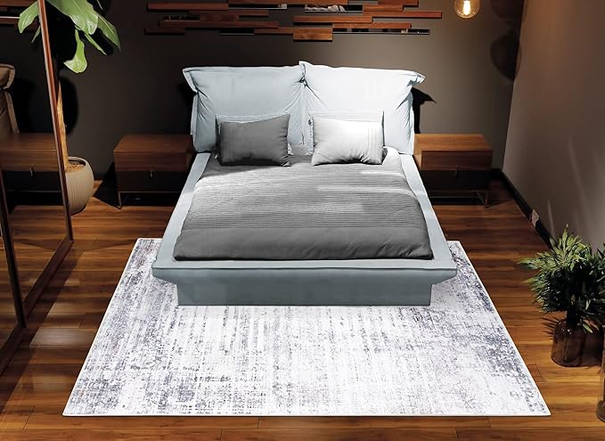 Bloom Rugs Washable Non-Slip 3' x 5' Rug - Gray/Charcoal/Blue Modern Abstract Area Rug for Living Room, Bedroom, Dining Room, and Kitchen - Exact Size: 3' x 5'