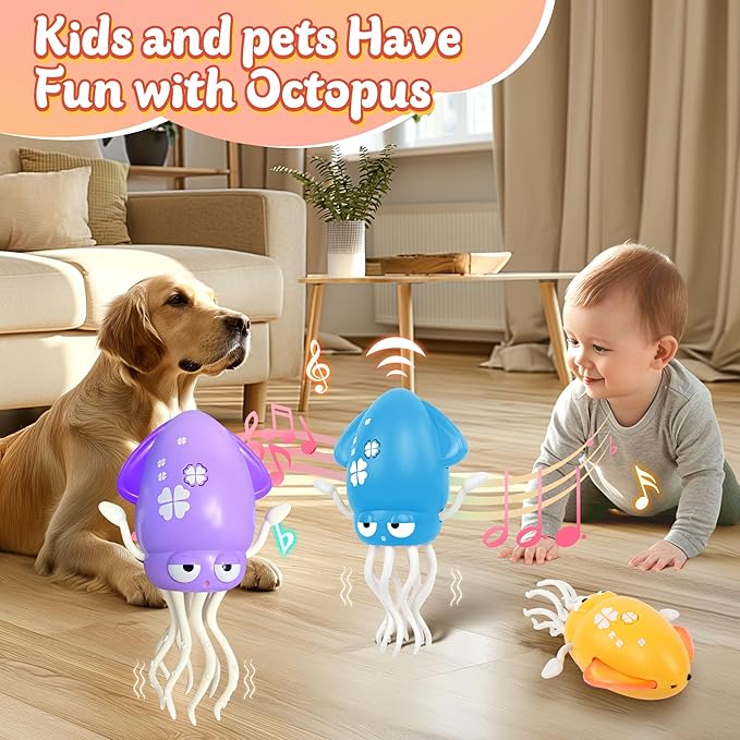 Sachie Dancing Octopus Baby Toy β Electric Crawling Octopus with Music & Lights, Rechargeable Sensory Toy for Infants & Toddlers, Fun Learning Gift for Boys & Girls(Blue)