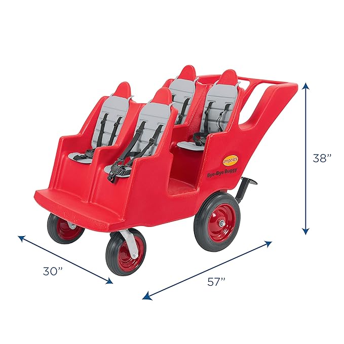 Children's Factory 4 Passenger Never Flat "Fat Tire" Bye-Bye Buggy, Red Daycare Multi-Passenger Buggy, 4 Seat Kids Commercial Stroller, Canopy Sold Separately