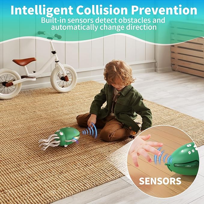 Interactive Dancing Octopus Toy, LED Light-Up Music Crawling Squid with Smart Obstacle Avoidance & Fishing Rod,Tummy Time Baby Toy, Musical Toy for 3 4 5 6 Year Old Boys and Girls(Sky Blue)
