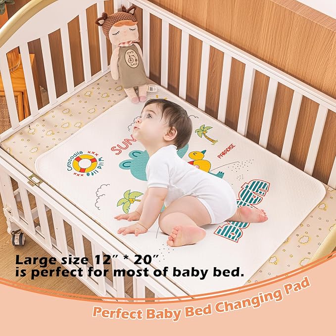 2 Pcs 12x20Inches Waterproof Changing Pads for 0-6 Months Baby,Cute Leak Proof Crib Disaper Pads,Portable Unisex Baby Changing Mat for Home&Travel. (Dinosaur)