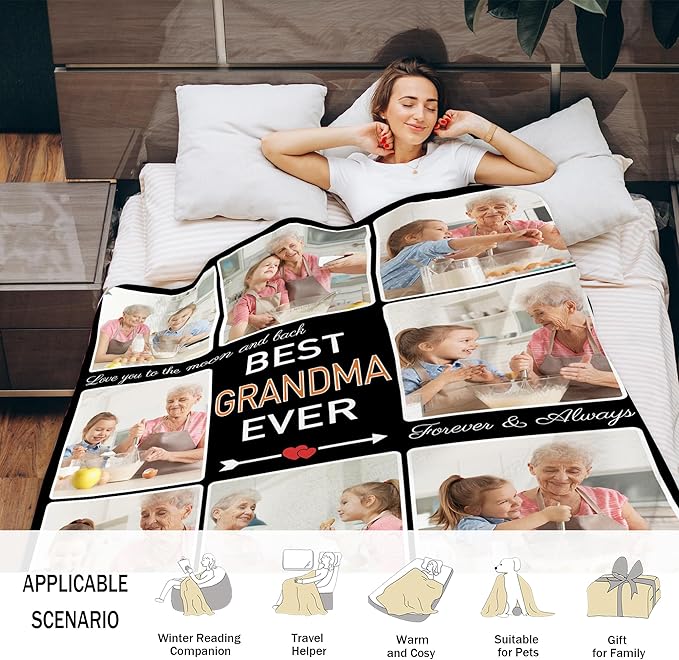 Personalized Blanket with Photo, Custom Picture Blanket for Grandma Gifts