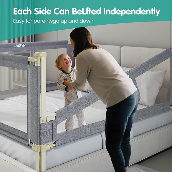 Bed Rails for Toddlers,Toddler Bed Rails,Bed Rail for Baby - Adjustable Height Bed Guard with Child Safety Lock, Universal Fit for King/Full/Twin Beds (Grey, 1 Side 82.5Inch)