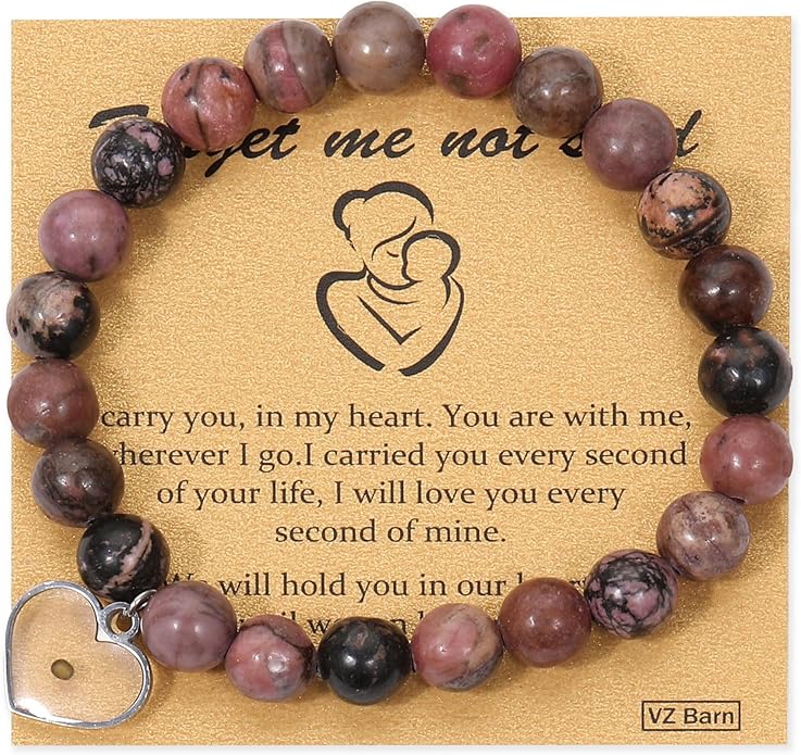 Miscarriage Gift Heart Charm Stretch Bracelet Crystals and Healing Stones Bracelet for Mother Father