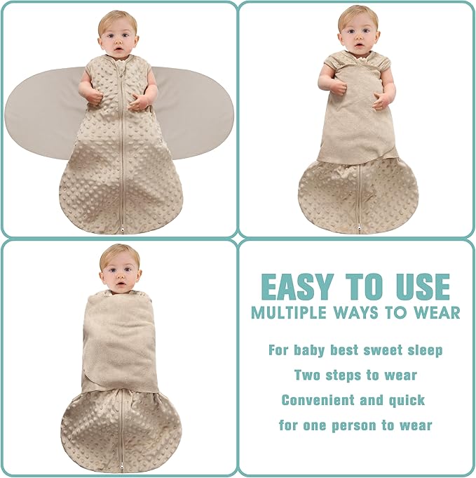 Fleece Newborn Sleep Sack Baby Swaddle,3-Way Adjustable Wearable Blanket,2 Pack Fleece Swaddling Sleeping Bag TOG 2.0, (Brown & Dark Green, 3-6 Months)