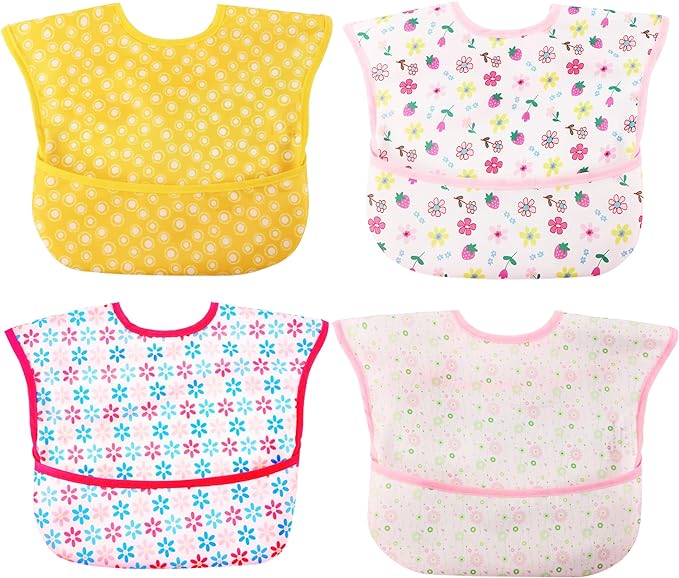 Baby bibs Waterproof Toddler bib - Feeding bib with Pocket for Infant Boy Girl Washable 6-36M