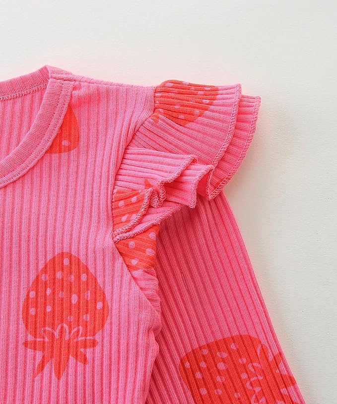 Fullfamous Baby Girl's 3pc Rib Frill Long Sleeve Romper and Pant Set