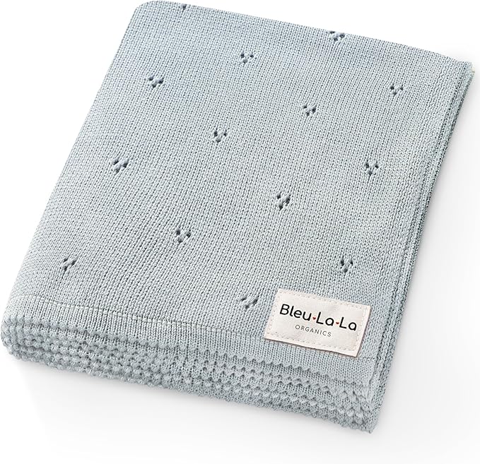 Luxury Organic Cotton Pointelle Baby Blanket (Powder Blue)