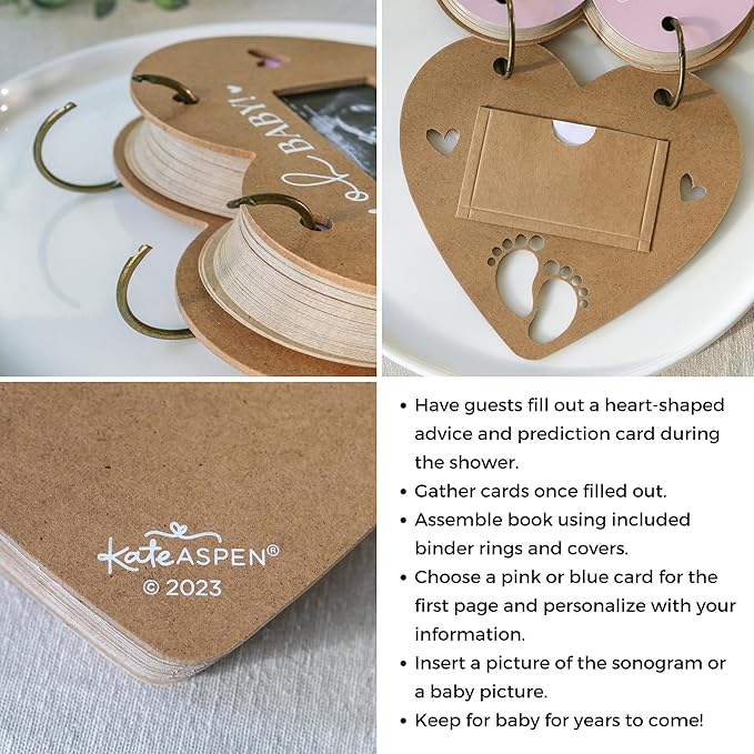 Heart Shaped Baby Shower Prediction Card Book Keepsake, By Kate Aspen Advice Cards, Best Wishes, Baby Shower Decoration, Gender Neutral Baby Shower Game & Party Activity