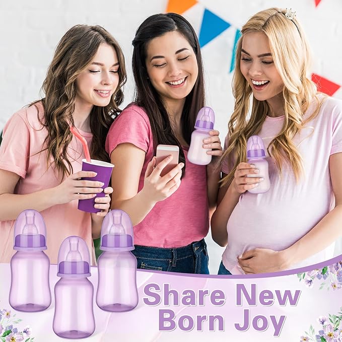 30 Pcs Baby Shower Favors Party Game Mini Baby Bottles Gift Sets for Baby Shower Boy Girl Gender Reveal Birthday Party Supplies Gift (Purple)