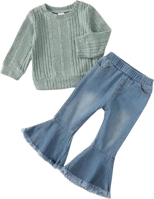 Mioglrie Toddler Girl Clothes Little Girl Denims Outfits Jeans Pants Set Little Baby Toddler Baby Clothes for Girl