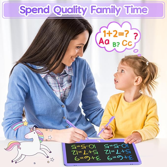 LCD Writing Tablet for Kids 12 Inch, Kids Learning Toys Drawing Pad for Boys Girls, Erasable Doodle Board for Toddlers 3 4 5 6 7 8 Year Old Travel Essentials, Christmas Birthday for Kids - Purple