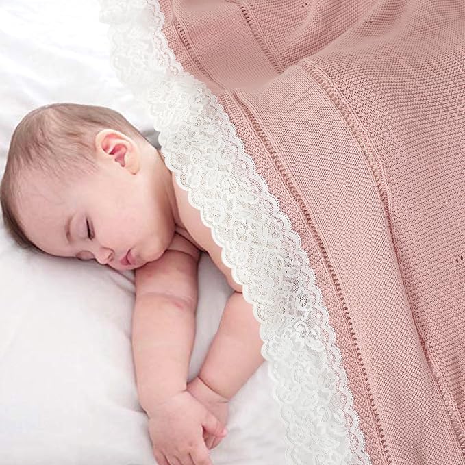 100% Organic Cotton Baby Blanket Knitted Softer Receiving Swaddle Warm Cozy Cuddle Crib Blanket for Newborns Infants Toddlers Boy and Girls Blush Pink