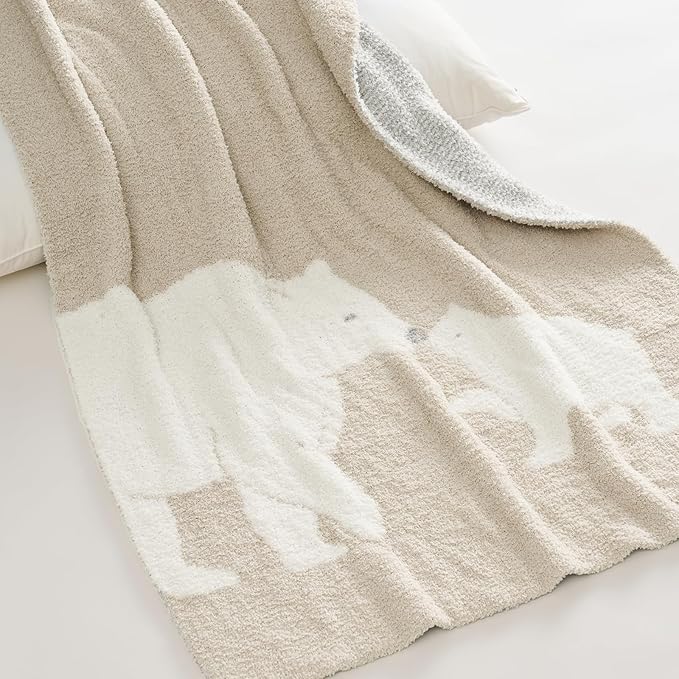 EVERGRACE Soft Plush Baby Blanket for Boys Girls with Print Animal Pattern, Fleece Fuzzy Toddler Nursery Blanket Lightweight Warm Cozy Throw Blanket for Baby Crib, Couch, Bed, Bear, Beige, 50"x60"
