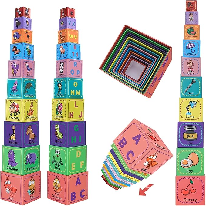 Nesting and Stacking Blocks Stacking Toys for Toddlers Plus Animal Puzzle Toys Set Alphabet ABC Blocks Sorting & Stacking Educational Toys Montessori Toys Stackable Toys for Toddlers Ages 1-3