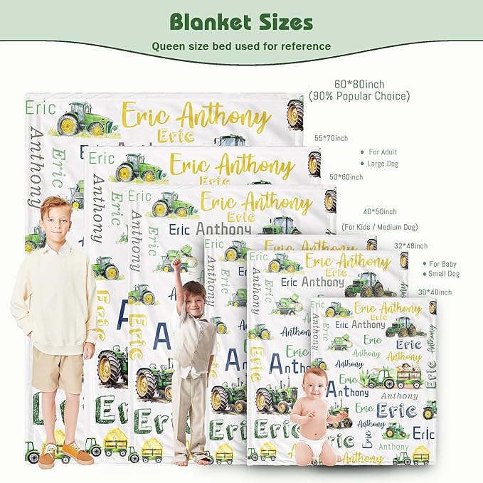 Personalized Blanket for Boy Newborn Custom Tractor Baby Blanket with Name Customized Gift for Baby Shower Christmas Birthday Gifts