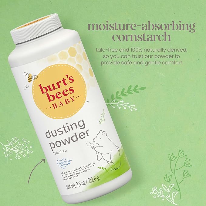 Burt's Bees Baby Dusting Powder, Talc Free and Hypoallergenic for Safe and Gentle Comfort, 100% Natural Origin, Pediatrician Tested, 7.5 Oz (Pack of 2)