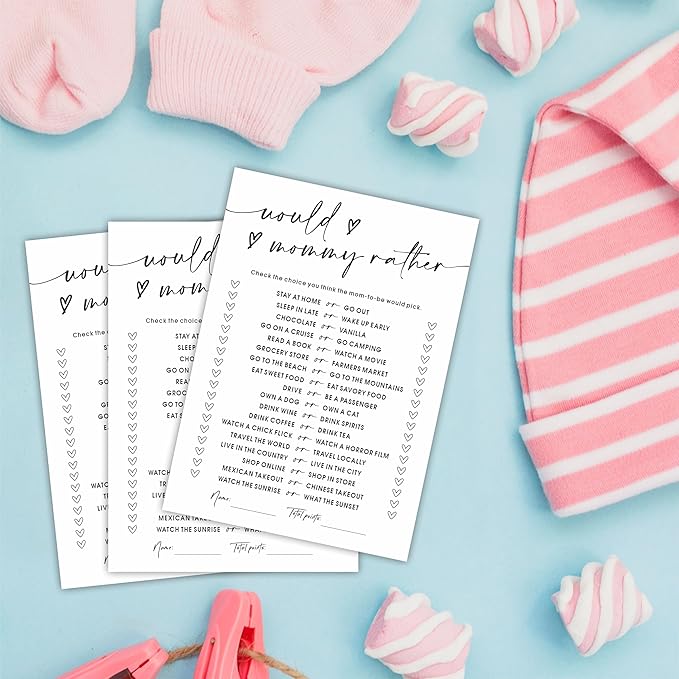Baby Shower Game Kit - Would Mommy Rather - 30 Double-Sided Fill in Game Cards for Baby Shower, Gender Reveal Party Favor, Activity & Supplies - A13