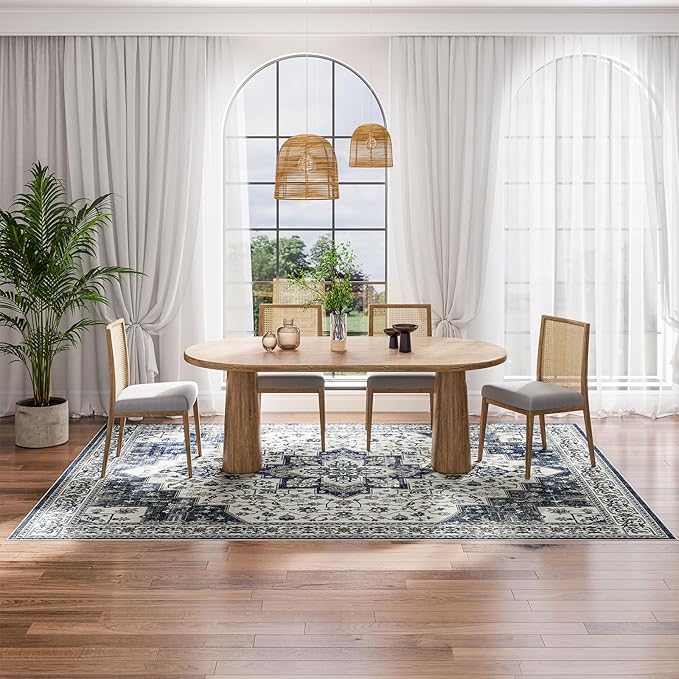 Dripex 9x12 Area Rugs - Stain Resistant Washable Rug Distressed Rugs for Living Room Dining Room Bedroom Anti-Slip Low-Pile and Soft Accent Rug Farmhouse Office Home Decor, Pet & Child Friendly