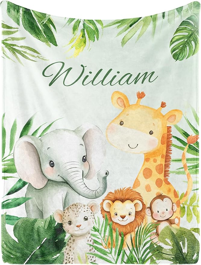 Personalized Baby Blanket for Boys, Custom Baby Blanket for Kids Customized Name Blankets in Easter Personalized Gifts for Christmas Birthday Infant Newborn Shower (Green)