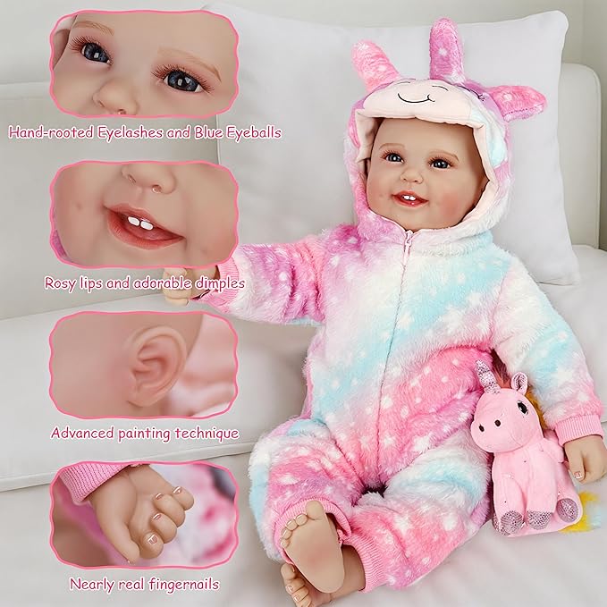 Real Life Baby Dolls - 19 Inch Reborn Baby Dolls for Girls 3+, Vinyl Realistic Baby Doll with Soft Cloth Body, Includes Accessories for Pretend Play