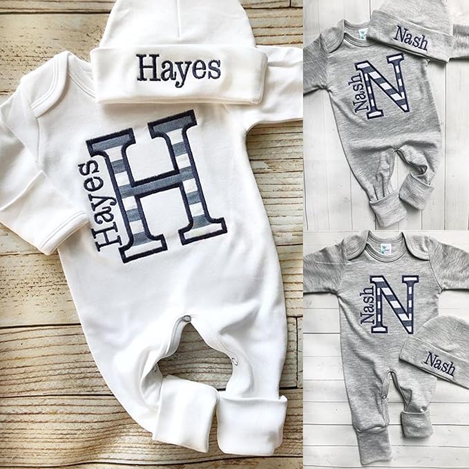Personalized Baby Romper Hospital Newborn Coming Home Outfit Custom Embroidery Name Infant Sleepwear Gift for Baby Shower