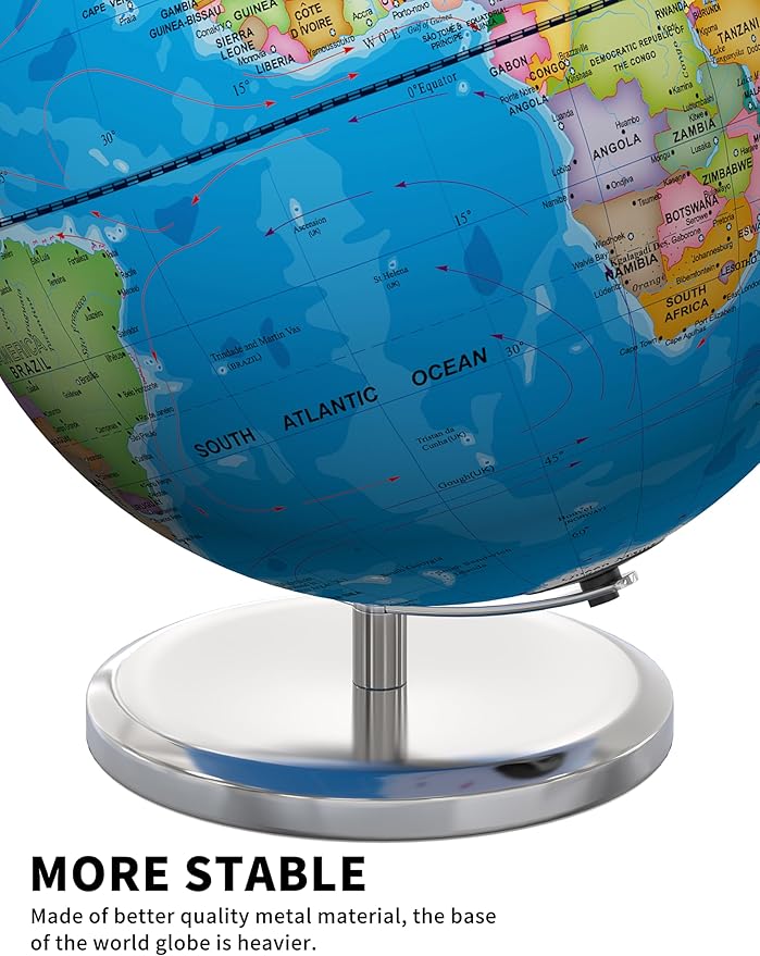 SOUNDANCE 13 Inch World Globe with Stable Heavy Metal Base, Educational Globe for Kids Learning, Large Globes Lamp with Colorful HD World Map Details, Constellation