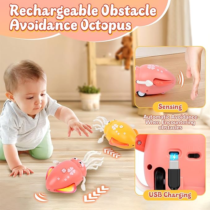 Sachie Dancing Octopus Baby Toy β Electric Crawling Octopus with Music & Lights, Rechargeable Sensory Toy for Infants & Toddlers, Fun Learning Gift for Boys & Girls(Purple)