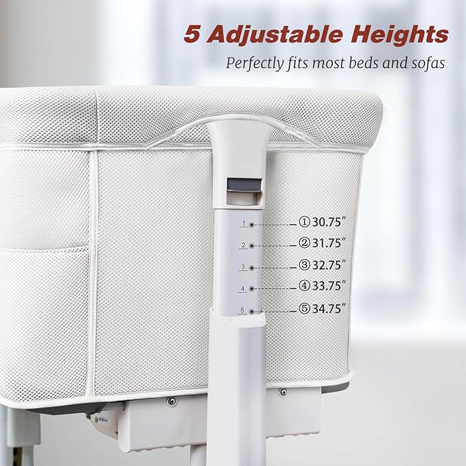 Rocking Bassinet for Baby Automatic Bedside Crib Electric Cradle 5 Heights Adjustable Bedside Sleeper for Babies Infant Smart Auto Rocking Crib 3 in 1 Bassinet on Wheels, White