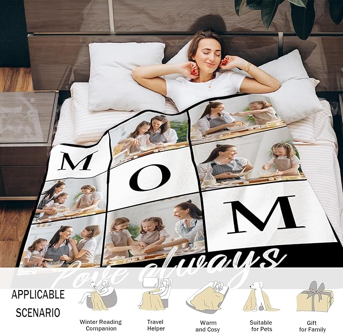 Personalized Photo Blanket for Mom - Custom Birthday &