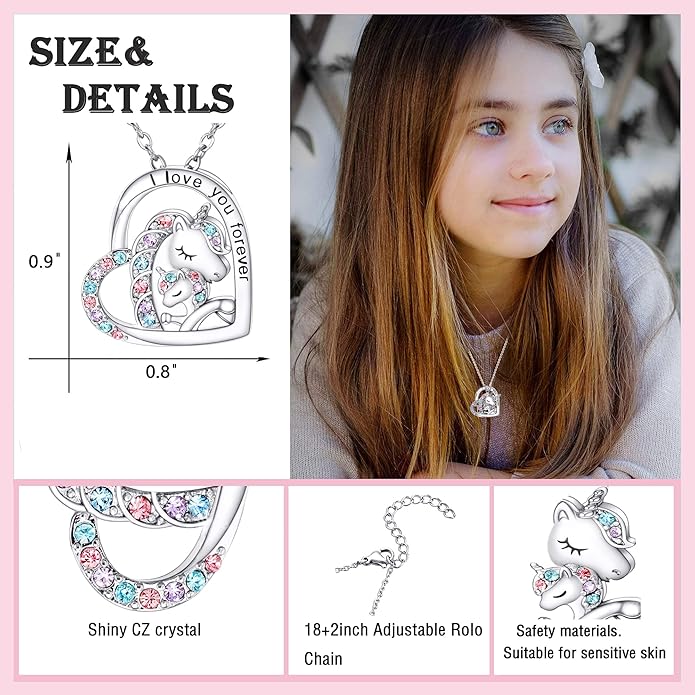 M&Ostyle I Love You Forever Jewelry Set for Girls Necklace and bracelet Crystal Heart Pendant Necklaces Gifts For Girls Daughter Granddaughter Niece Birthday Christmas