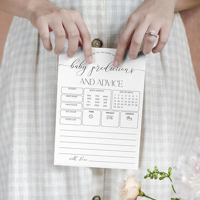 Advice For New Parents Baby Shower, Baby Predictions & Advice Cards For Baby Shower Games Activities, Wishes for Baby, 25 Double-Sided Thick Cards – Minimalist A03