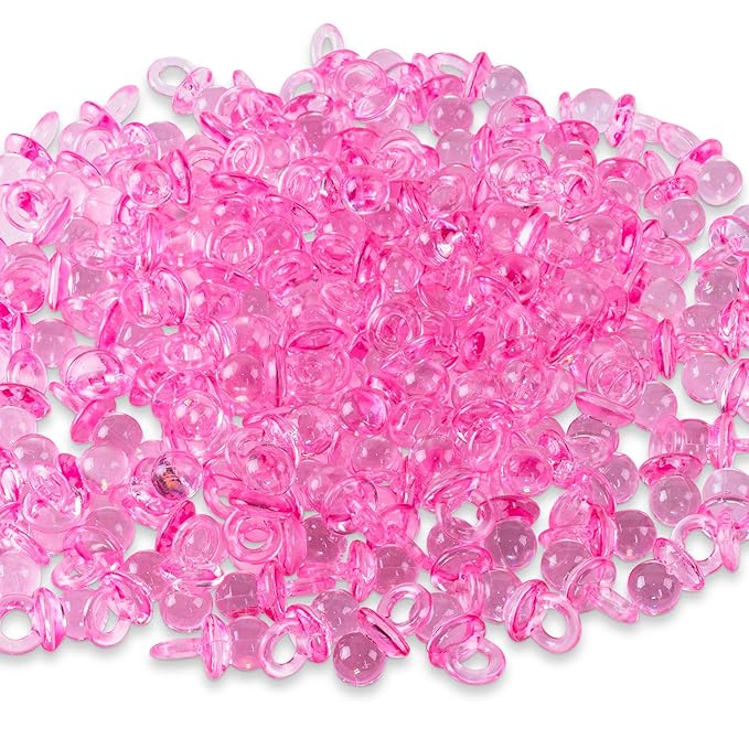 Super Z Outlet Mini Acrylic Baby Pacifiers for Baby Shower Decorations, Table Scatter, Party Favors, Games & Activities - 144 Pieces(Pink)