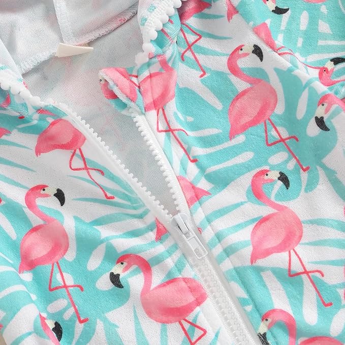 Girls Hooded Zip Terry Coverups Swimsuit Kids Baby Girl Floral Print Short Sleeve Swim Cover-Up Swimwear