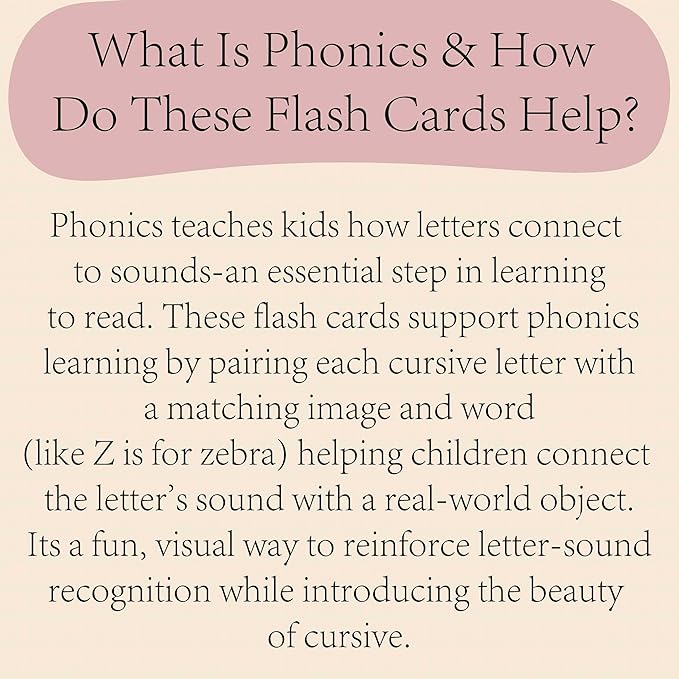 Phonics Cursive Alphabet Flash Cards by Maritas - Durable, Thick & Vibrant - A Must-Have for Preschool, Homeschool & Classroom Learning -Ages 3+