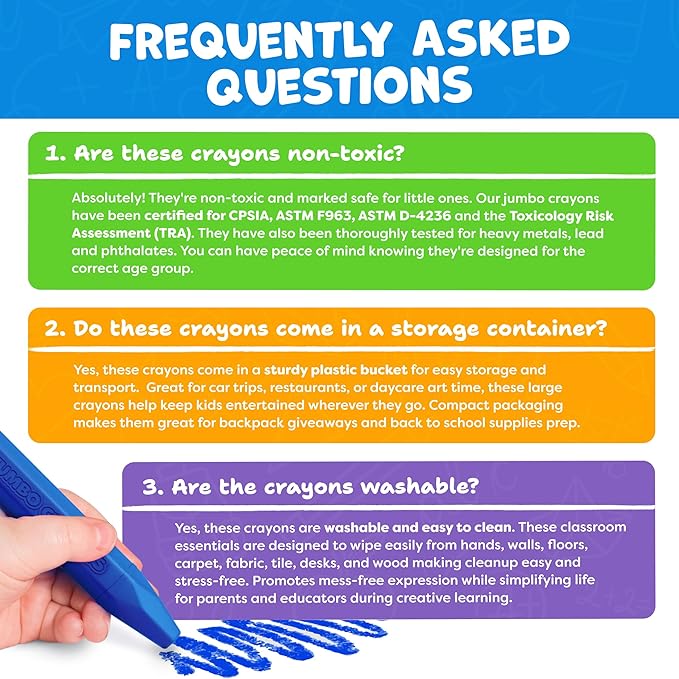 Jumbo Crayons For Toddlers 1-3 - 16pc Toddler Crayons For Kids Ages 4-8 1-3 2-4 - With Printed & PDF Crayon Color Sheets - Non Toxic, Washable, Large & Easy To Grip - Toddler Coloring Art Supplies