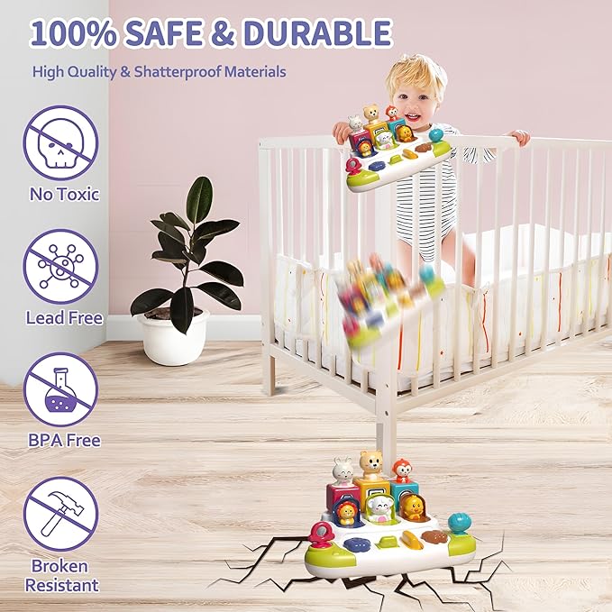 Pop Up Animals Toy with Buttons, Montessori Toys for Babies Cause and Effect Baby Toy Educational Toys 12-18 Months, Birthday Gift for Boys Girls