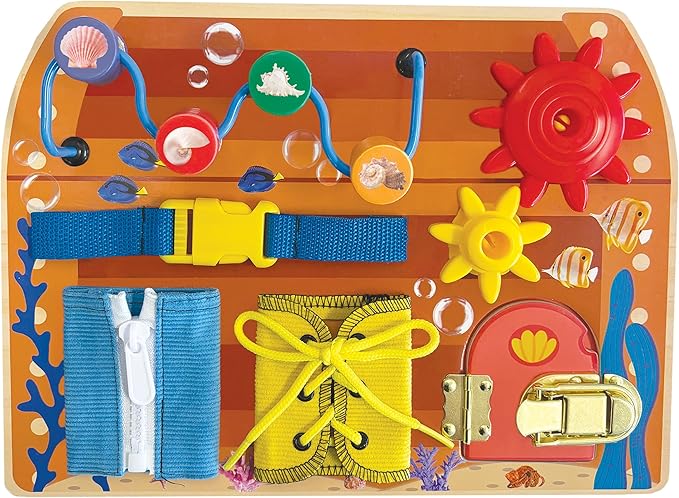 Brilliant Baby - Ocean Busy Board | Toddler & Baby Learning Toy | Interactive Wooden Ocean Toy | Educational & Fun Busy Board