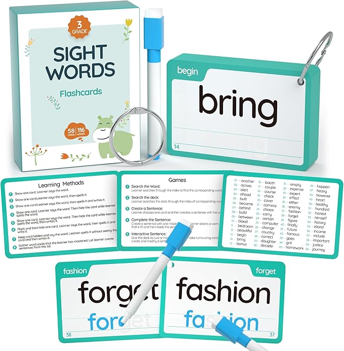 WJPC High Frequency Sight Words Flash Cards 2nd, 3rd Grade (Third-Grade) for 7,8.9 Years Age Kids Boys, Girls, Homeschool Learn to Read, Write.