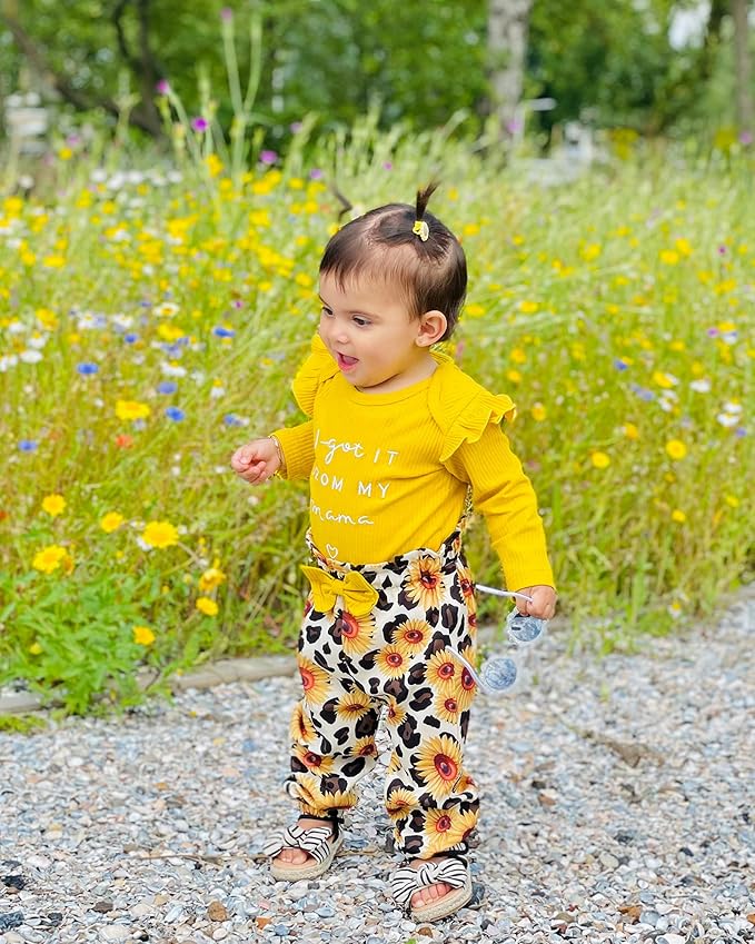 DISAUR Baby Girls Clothes Newborn Infant Baby Girls Outfit Long Sleeve Ruffle Romper Floral Pants Headband Sets 0-18 Months