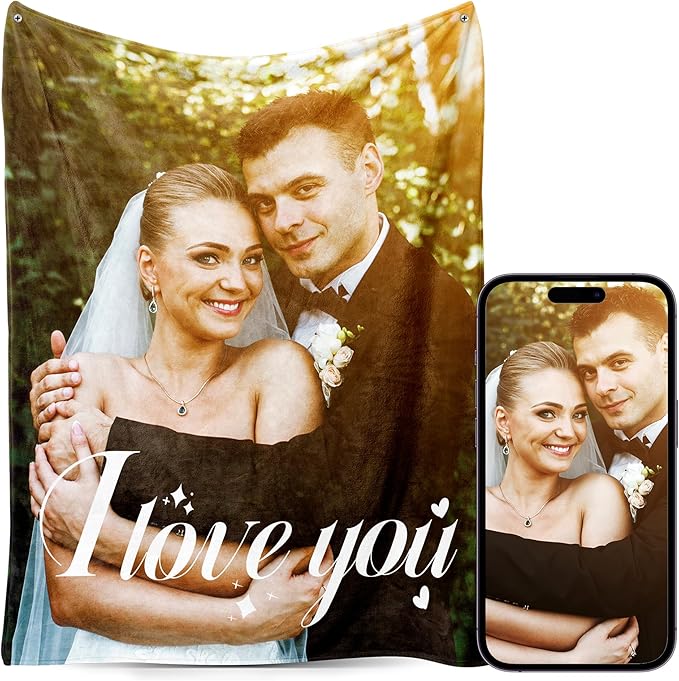 Custom Personalized 9 Photo Collage Blanket Thow Gifts with Text, Customized Pictures Blankets Gift for Christmas Birthday Thanksgiving Adults Kids Dad Mom Girlfriend Boyfriend (1 Grid Text)