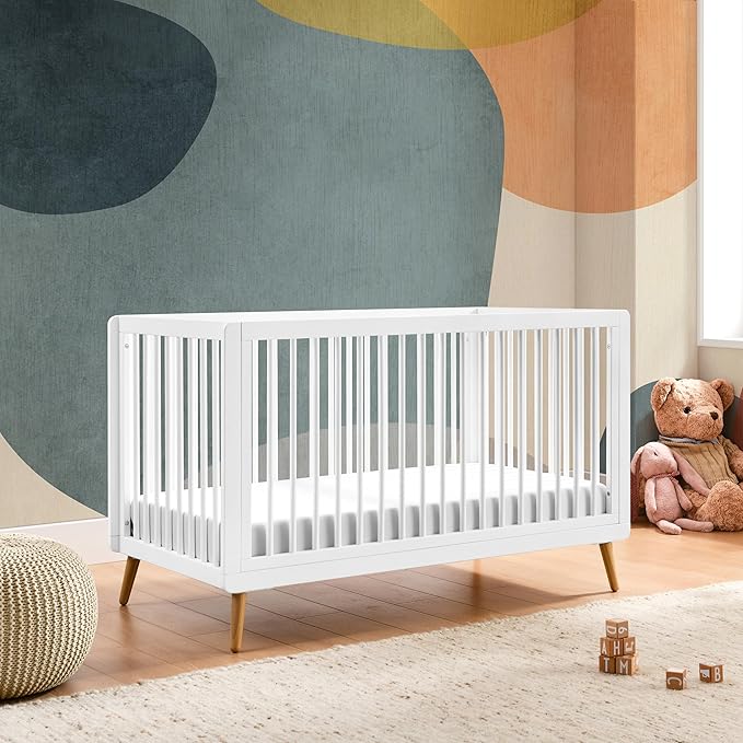Tatum 3-in-1 Convertible Crib, White Finish, Solid Wood, Adjustable Mattress Height, Converts to Toddler Bed & Daybed, Fits Standard Full-Size Crib Mattress