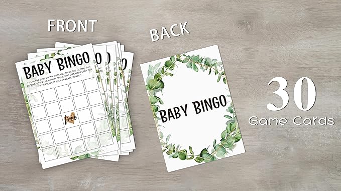 Baby Shower Game Cards, Baby Bingo Game, Tropical Jungle Theme Party Cards for Gender Neutral Boys or Girls, Set of 30 Cards(Green006)