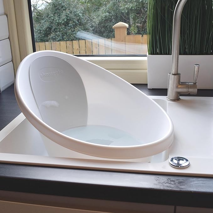 Newborn Baby Bath | Built in Support Bump and Soft Backrest | Suitable from Newborn | Bath Seat Support Includes Plug | White with Grey Backrest