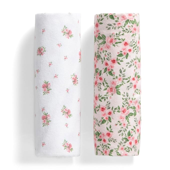 Delta Children 100% Cotton Flannel Baby Receiving Blankets for Girls and Boys – 30x30 Inches (Pack of 2), Pink Floral